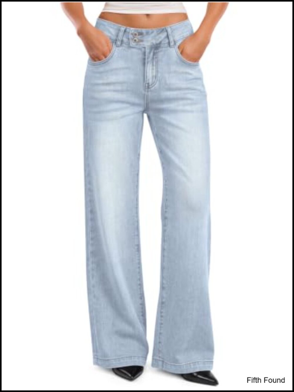 Womens Baggy Low Rise Flared Stretchy Button Denim Jeans Pants